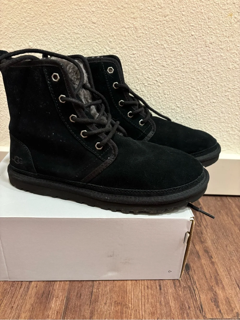 UGG Men's Black Suede Chukka Boots with Shearling Collar
